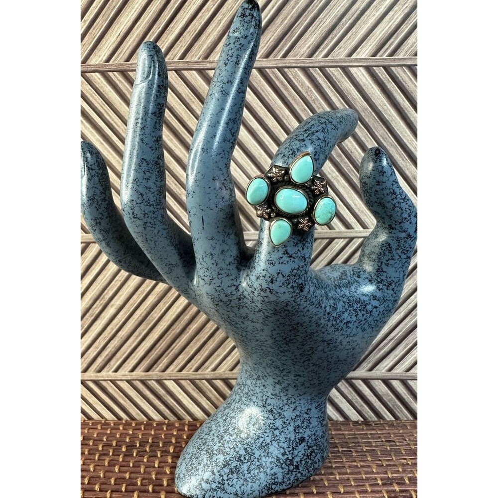 Southwest Copper Kingman Turquoise  MultiStone Cluster Ring 5.5 Adj - Picture 5 of 9